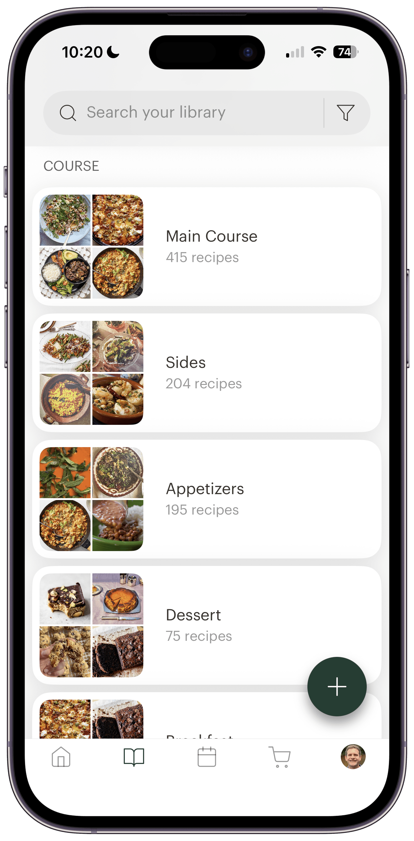 Screenshot of AI-powered recipe collections in Deglaze, showing automatic categories like salad, pasta, soup, and dietary preferences
