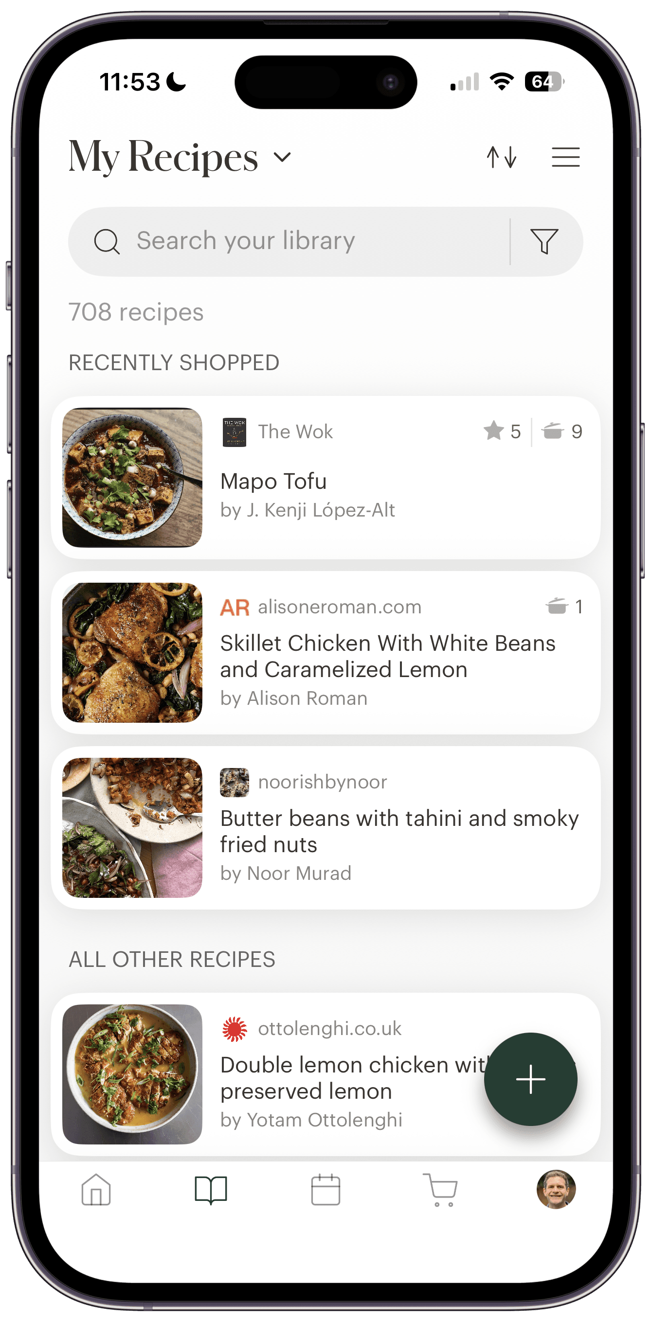Screenshot of Deglaze Meal Planning Lite showing the grocery list and Recently Shopped recipes section