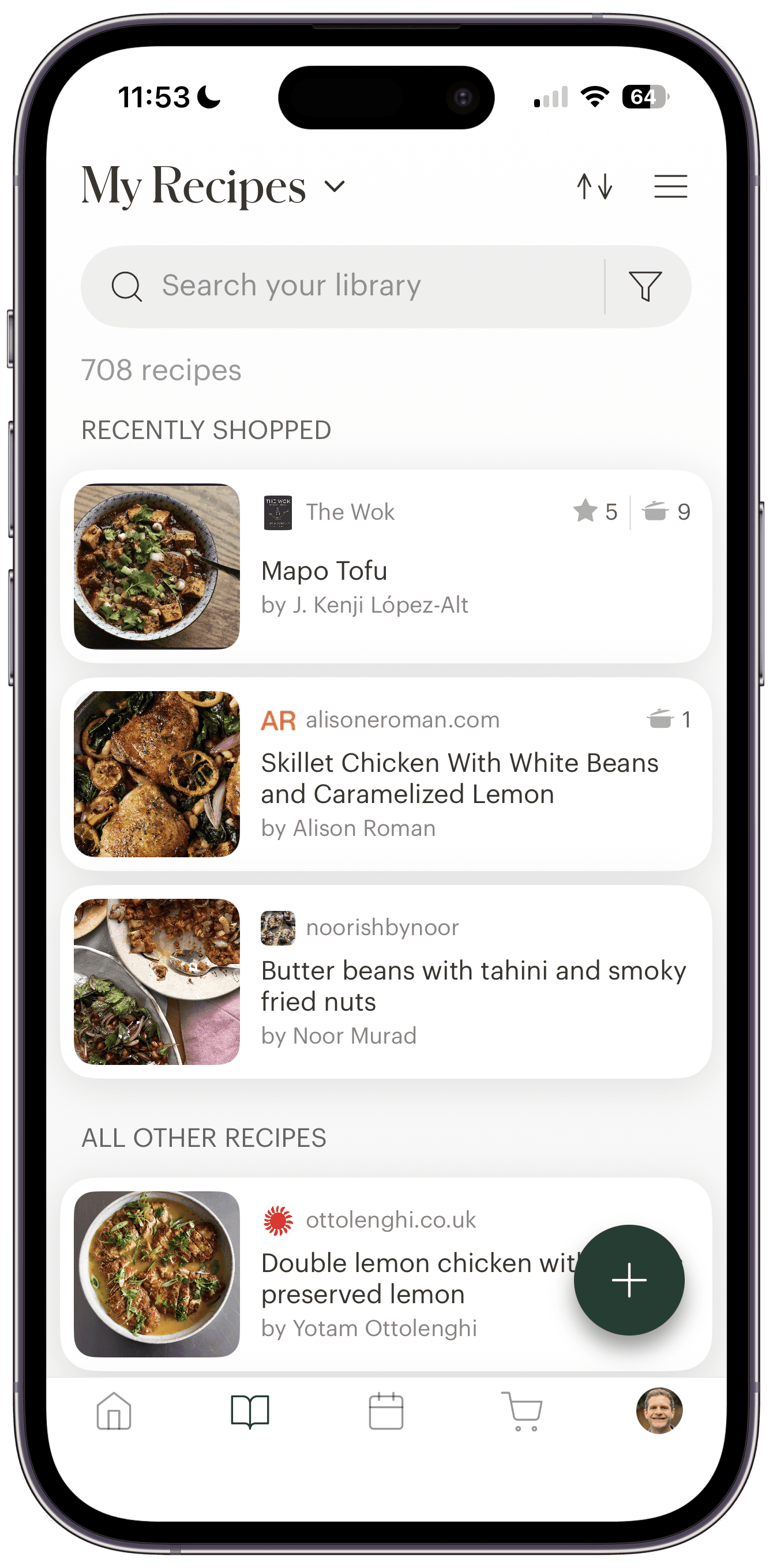 Screenshot of Deglaze Meal Planning Lite showing the grocery list and Recently Shopped recipes section